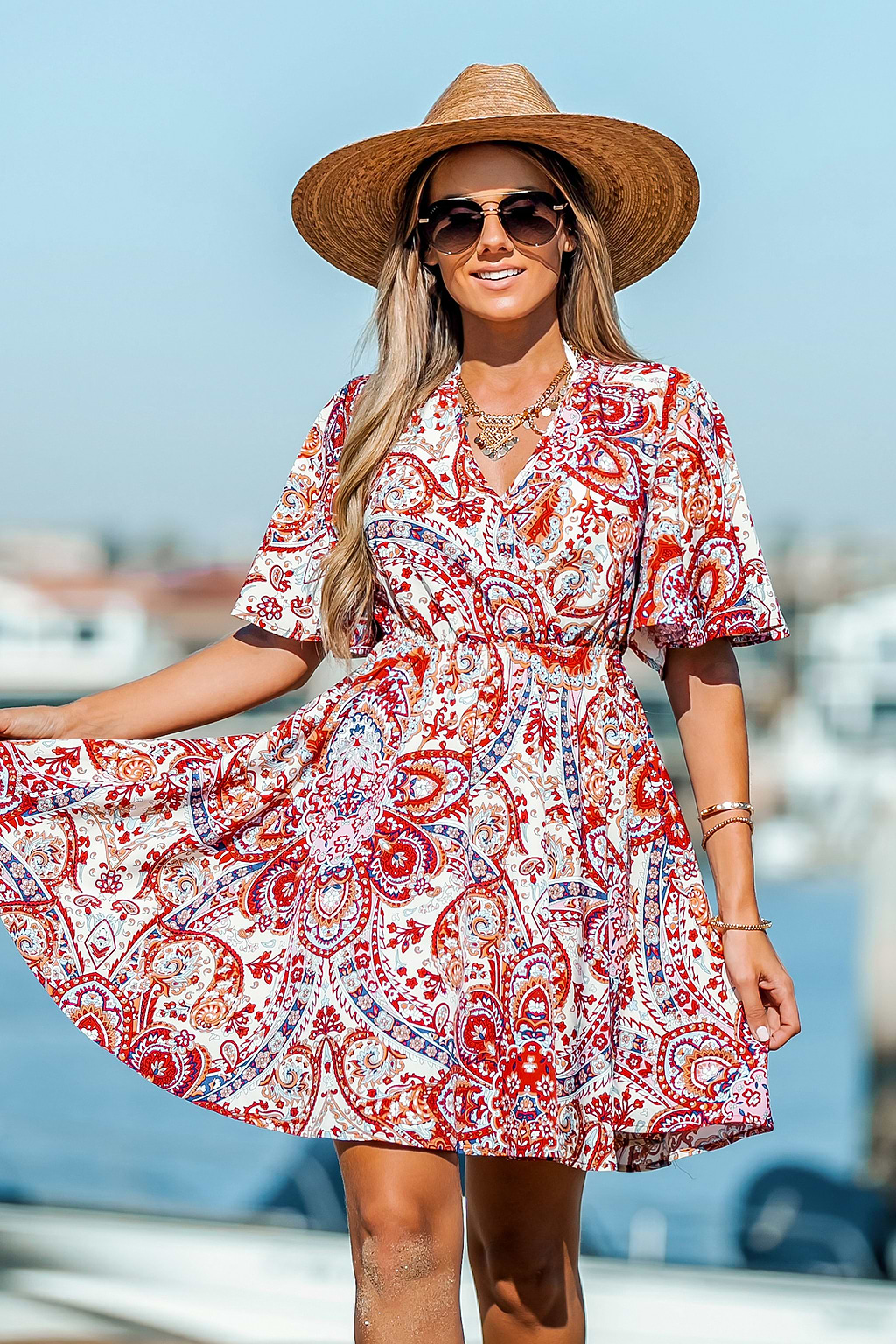 Imma Paisley Print V-Neck Dress