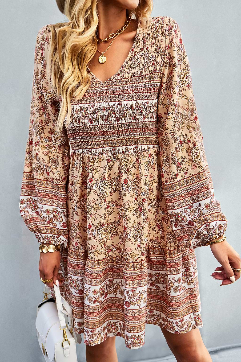 Aguas Blancas V-neck Bubble Sleeve Midi Dress