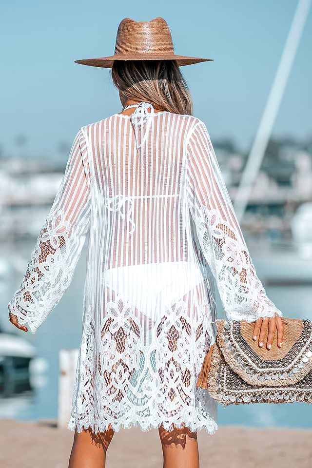 Kimono Robe De Plage Dentelle Blanche Kimono De Plage Blanc à