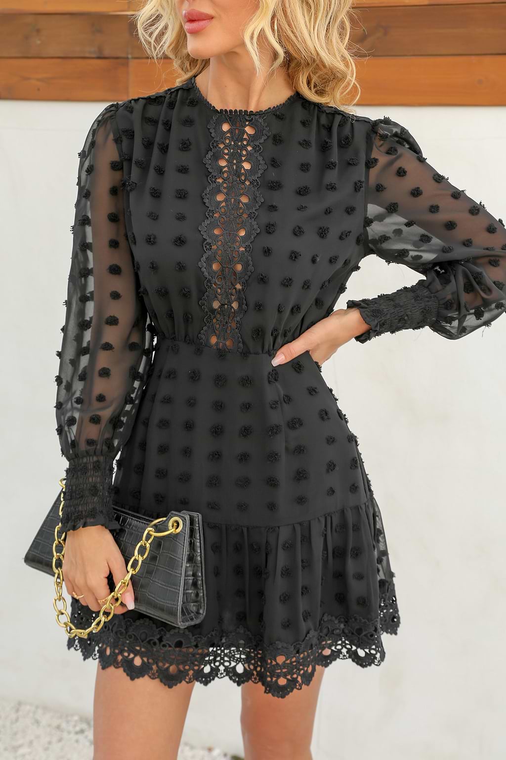 Remington Clip Dot Lace Trim Dress