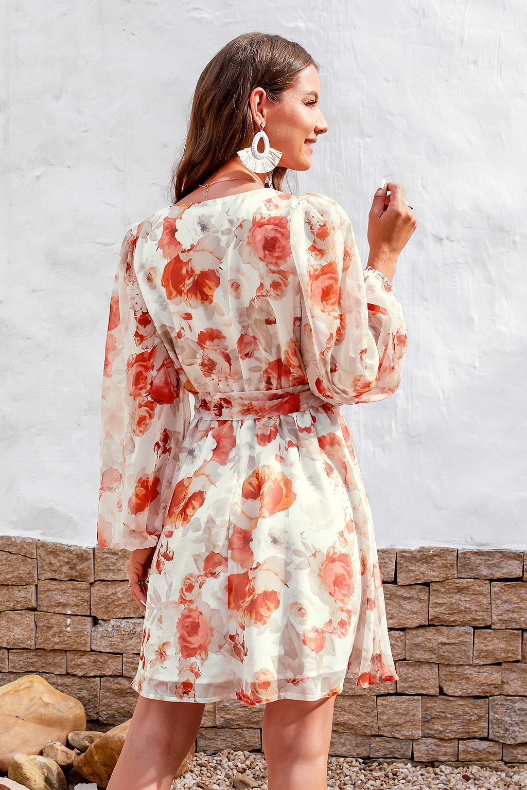 Cuddlr Bubble Sleeve Lace Up Floral Dress