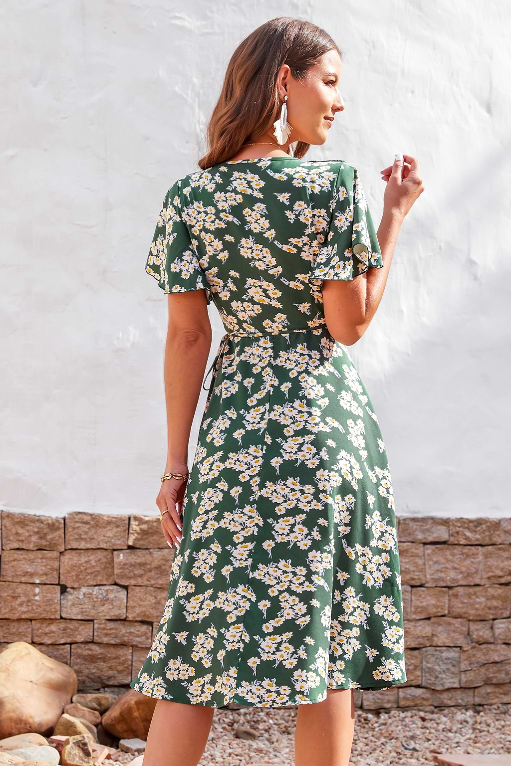 Feeling Good Flared Sleeve V-neck Lace Up Dress