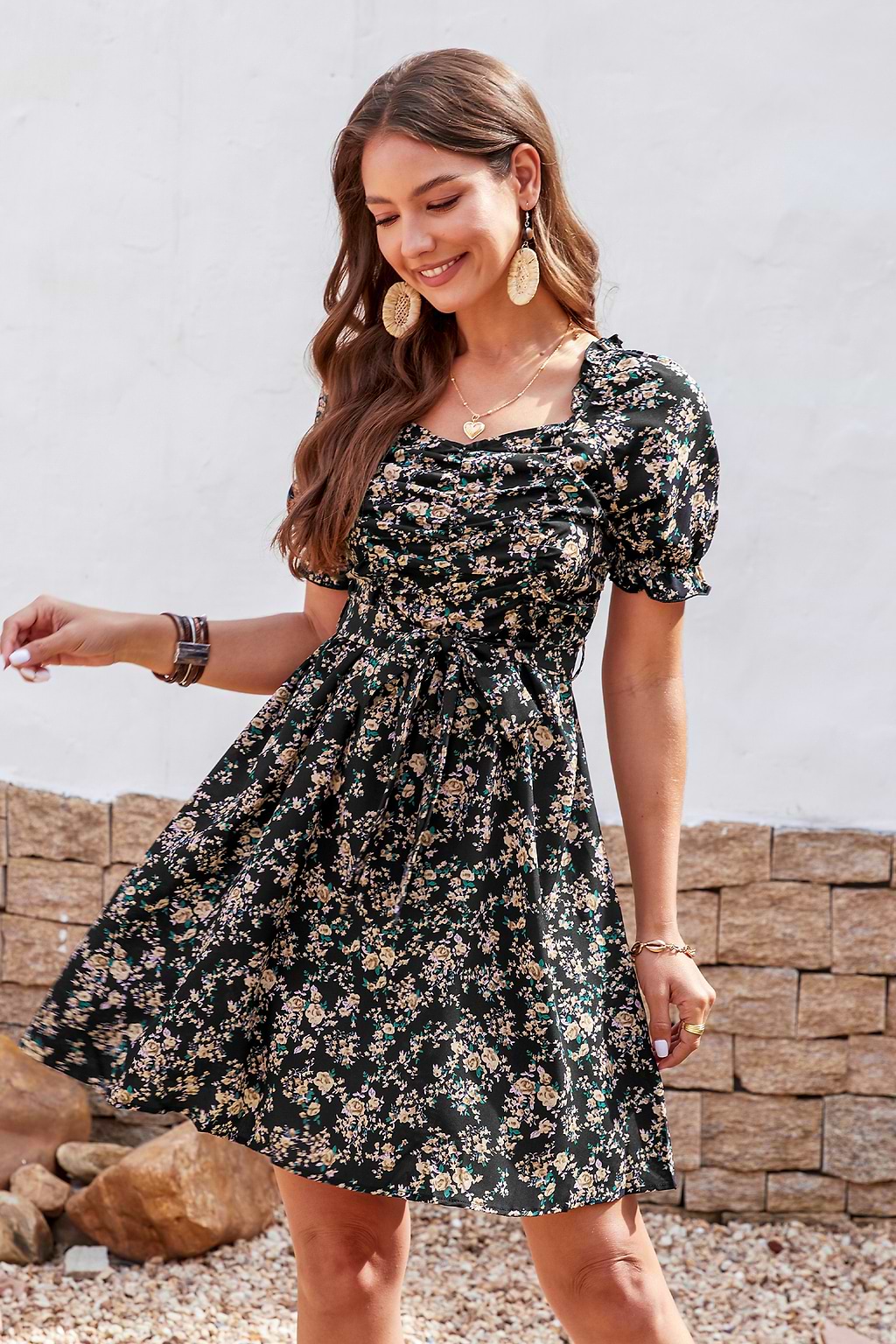 Diani Beach Bubble Sleeve Frill Pleated Dress