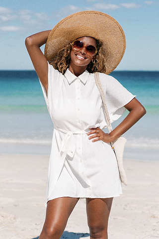 white belted shirt dress Just Right Moments White Sleeveless Belted Maxi Shirt Dress