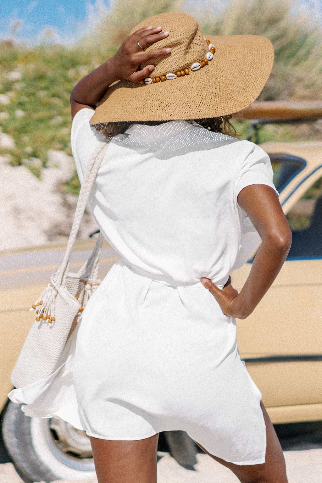 Austyn White Belted Button Front Shirt Dress