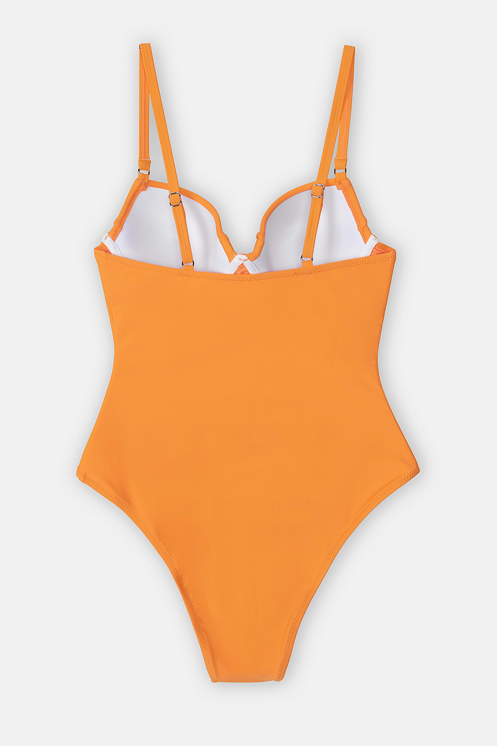 Traje de baño de una pieza amarillo con cuello en V y tirantes delgados
