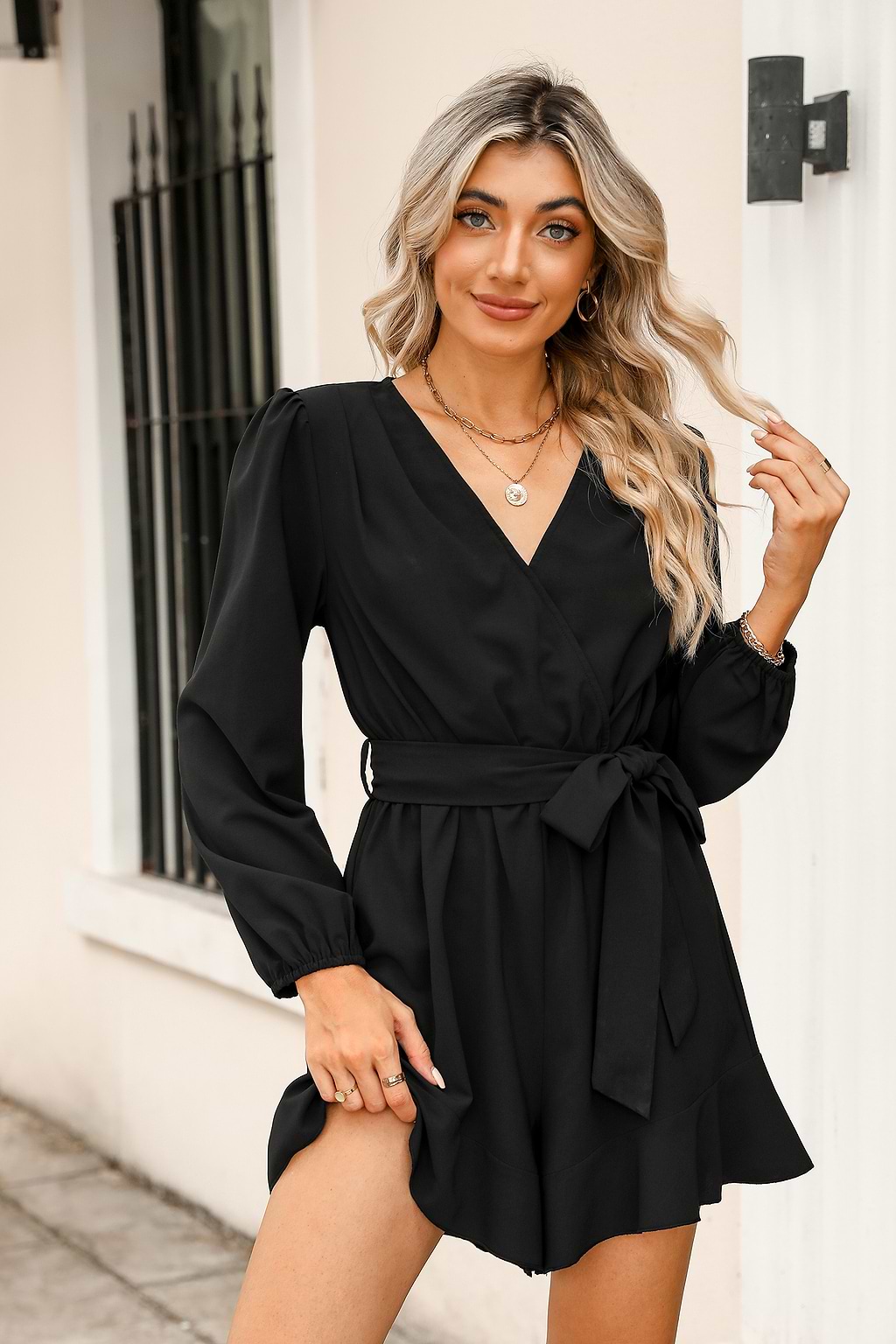 Saundra Belted Flounce Romper