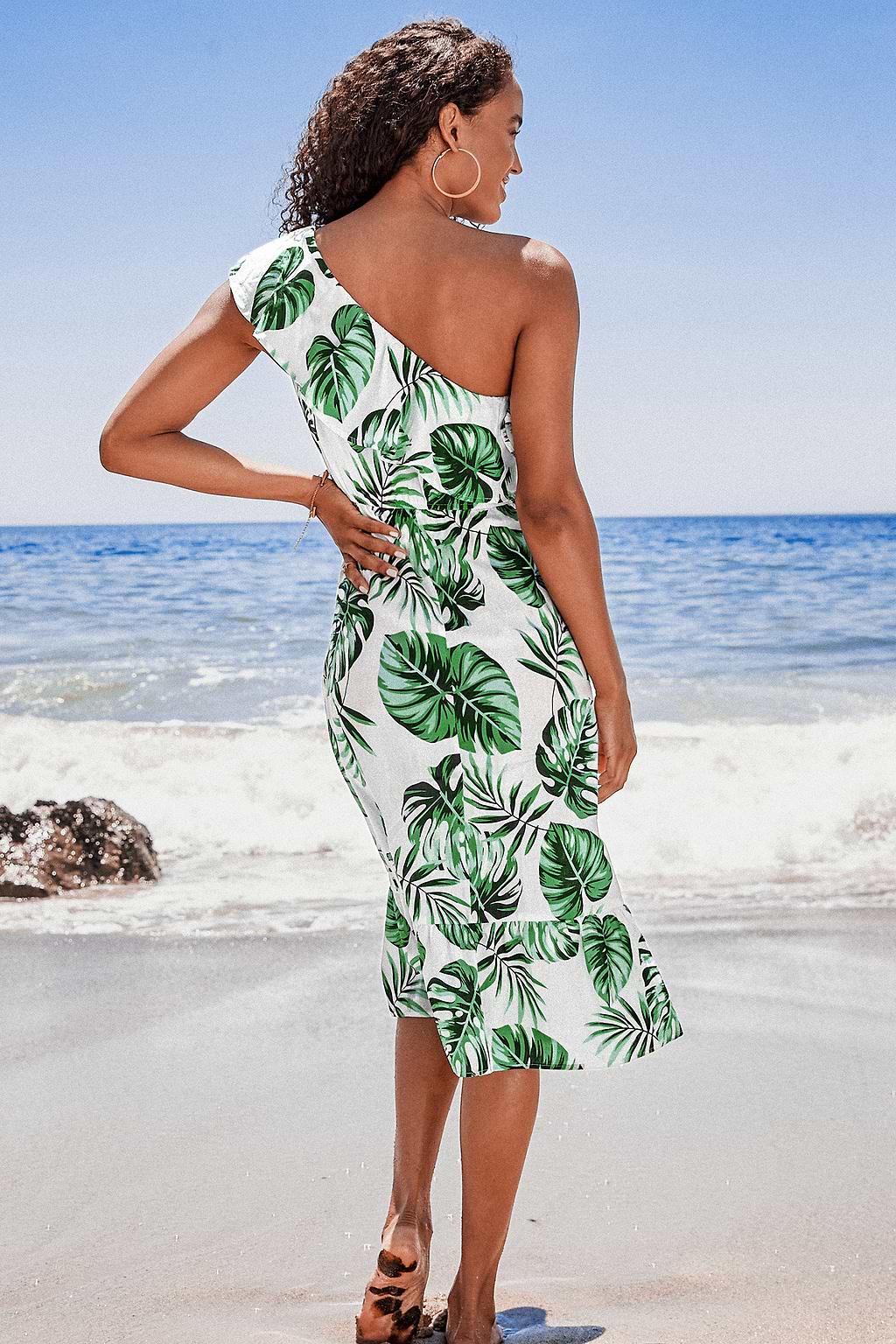 Violet Tropical One Shoulder Ruffle Dress