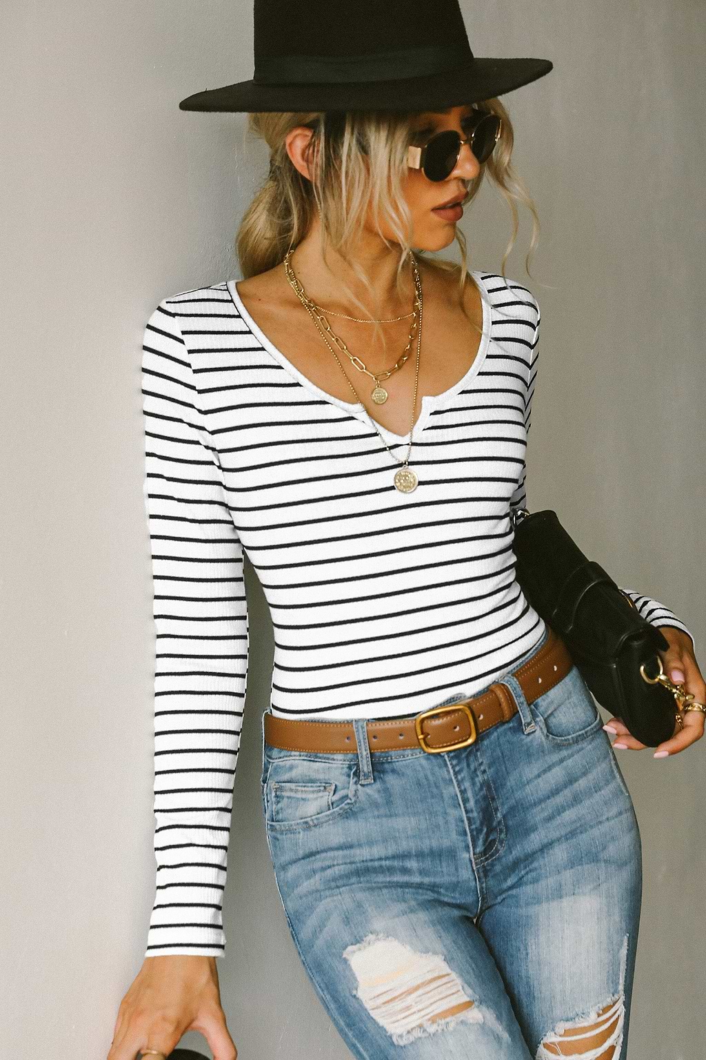 Brinley Striped Split Neck Top