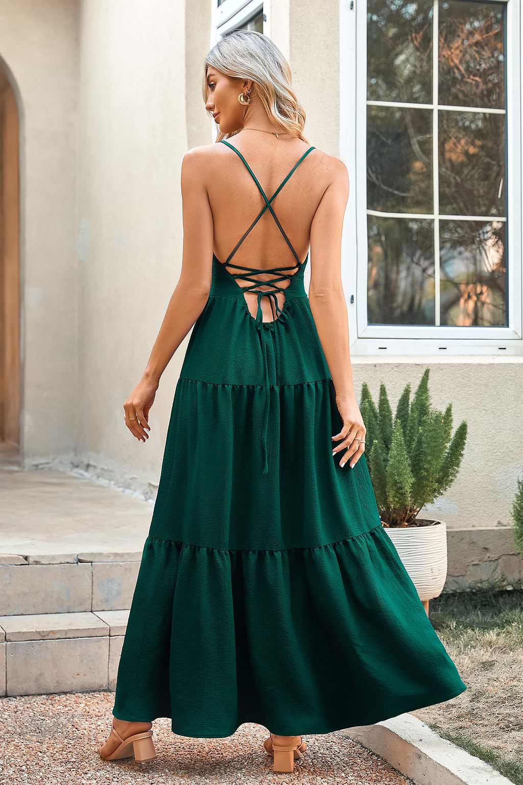 Coral Bay Lace up Thin Straps A-Shape Dress