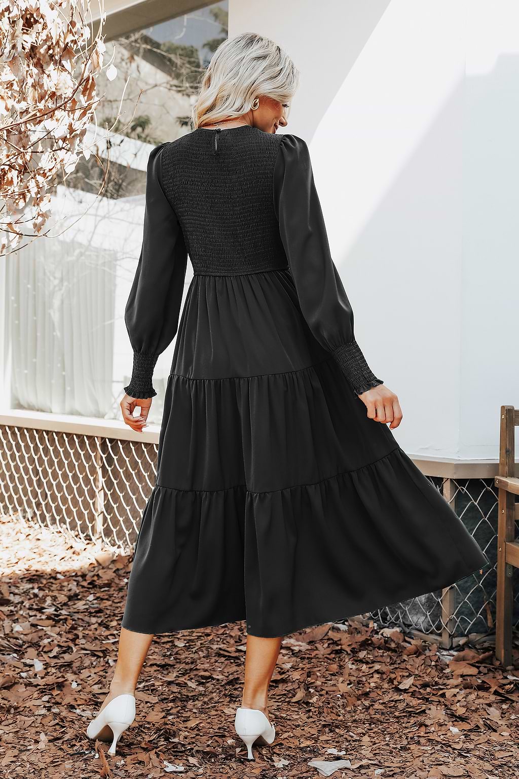 Ophelia Round Neck Tiered Hem Dress