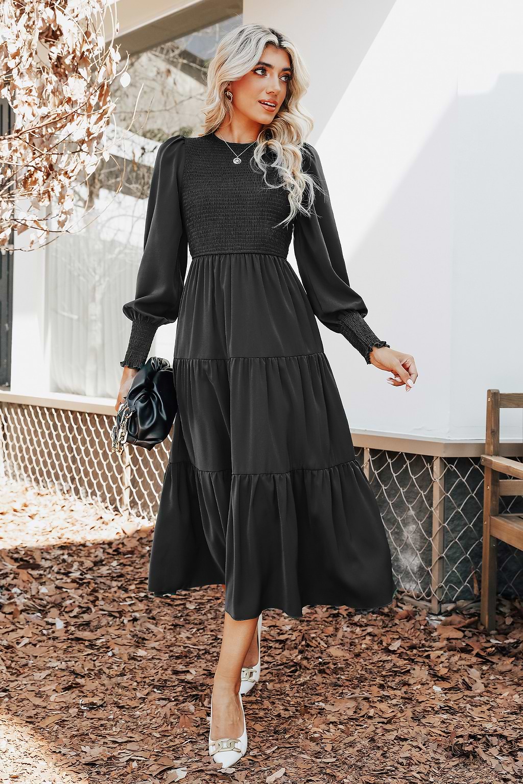 Ophelia Round Neck Tiered Hem Dress