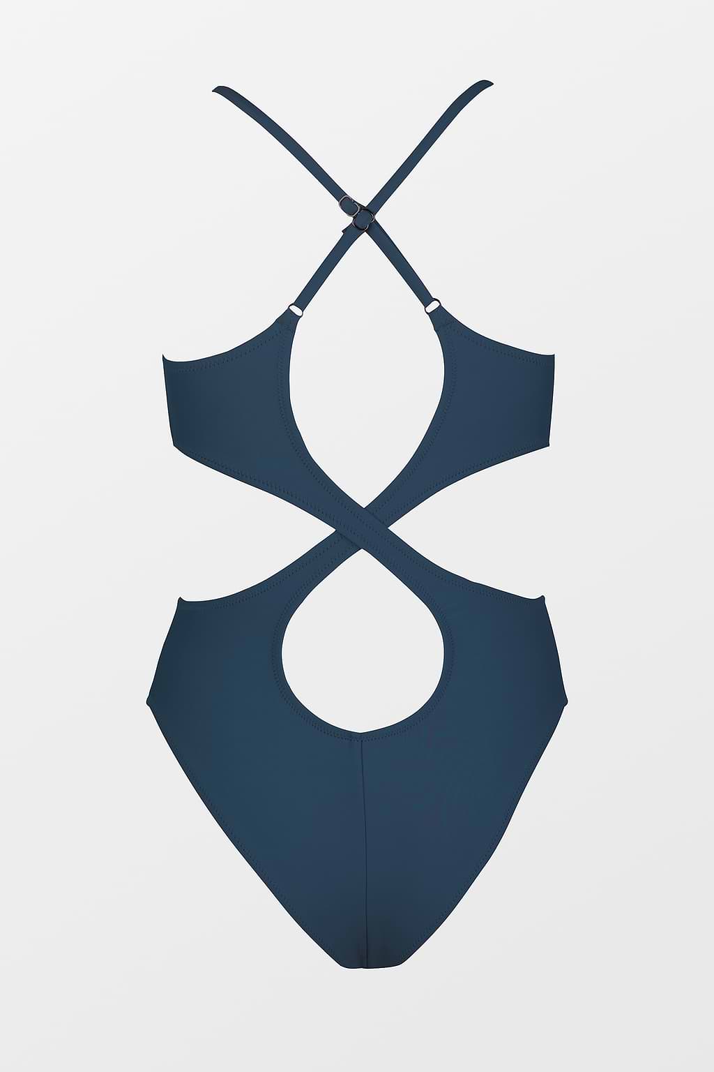 Navy Cross Back Adjustable Straps Cutout One Piece Swimsuit