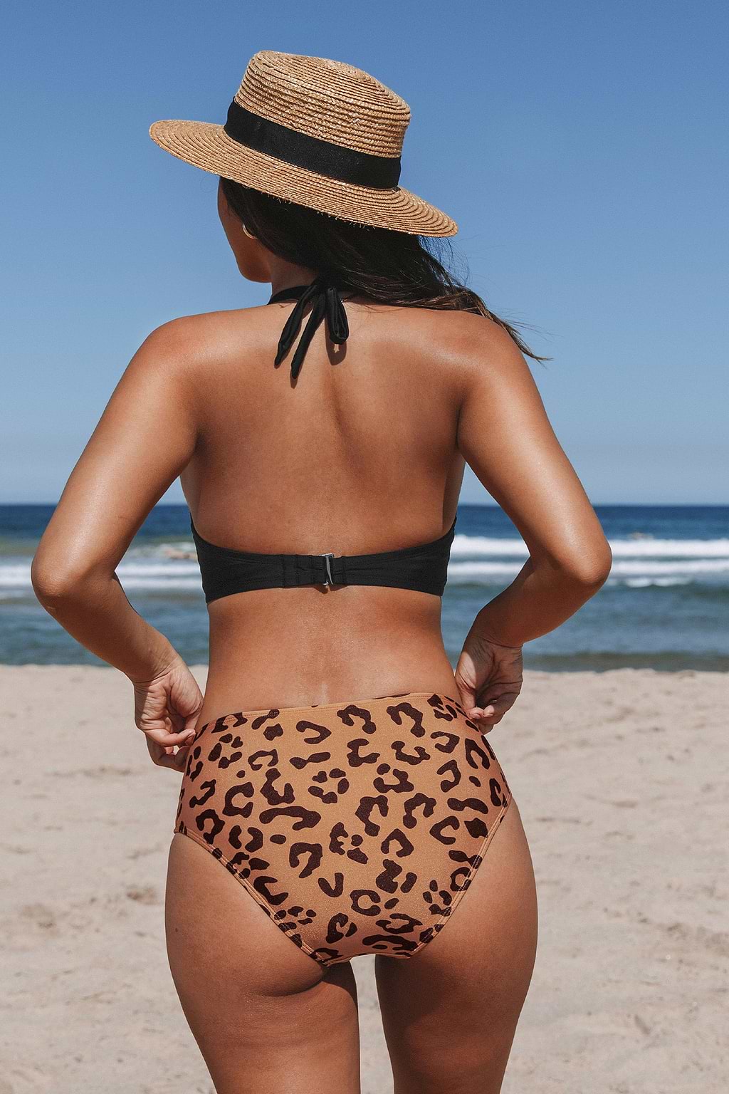 Jungle Cheetah Twist-Front Halter & Mid Rise Bikini Set