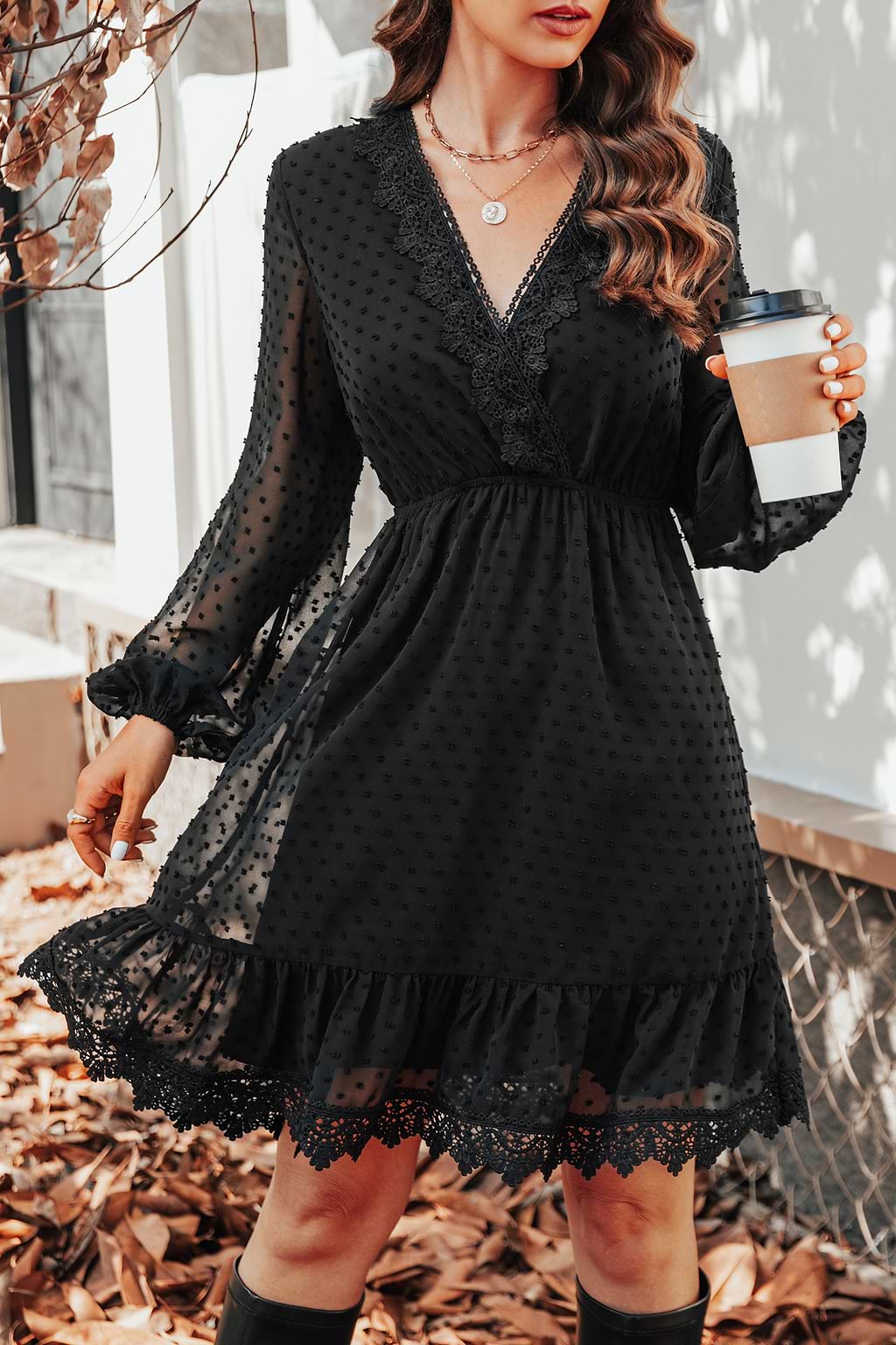 Nettie Clip Dot Lace Mini Dress