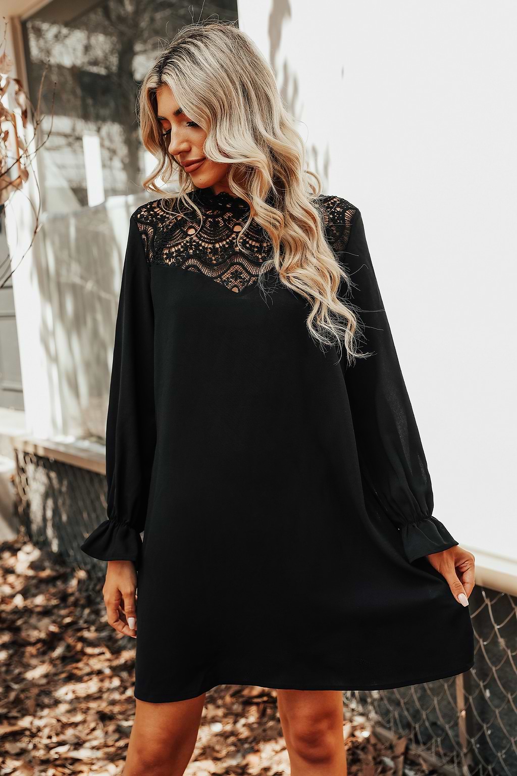 Paulina Lace Trumpet Sleeve Midi Dress