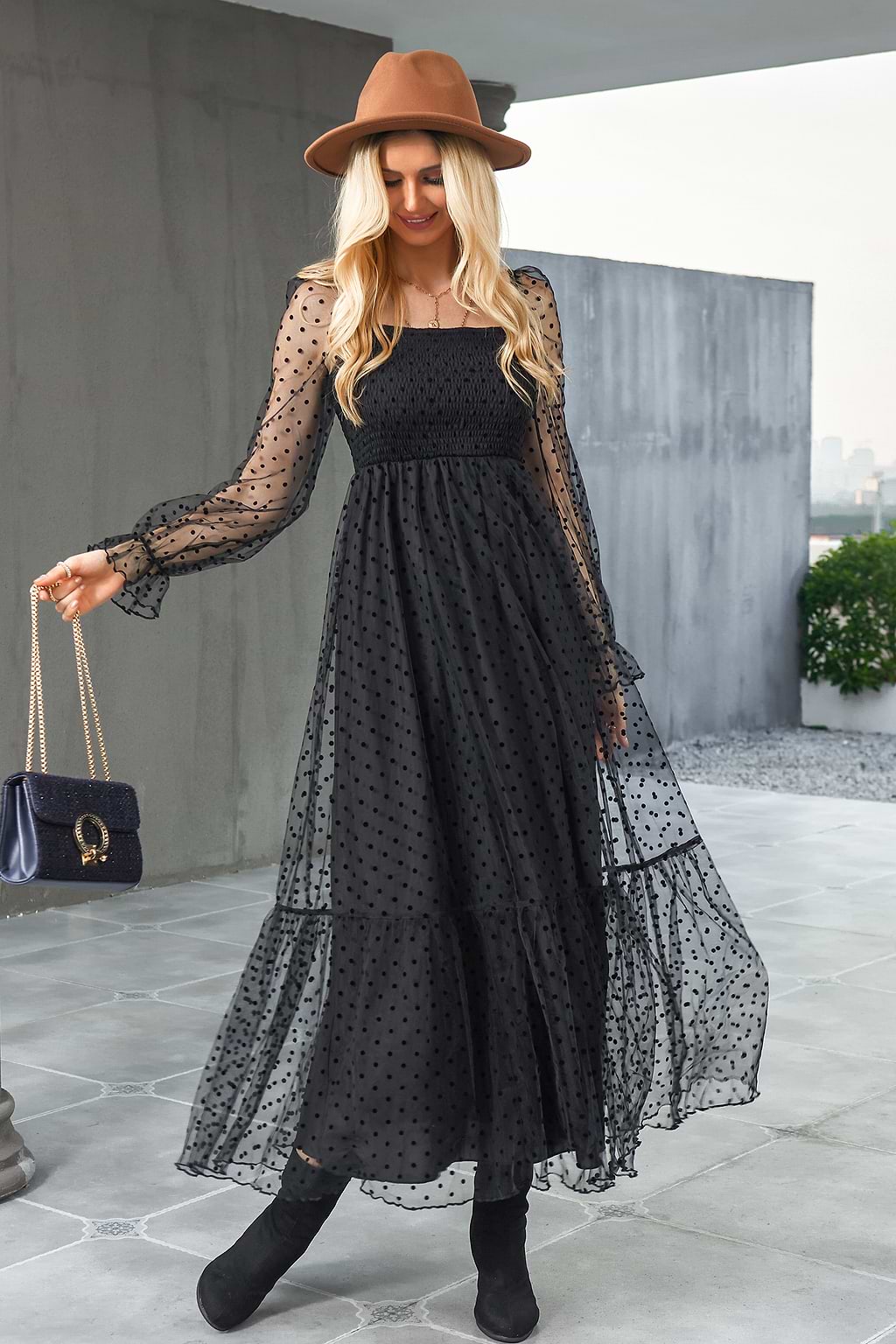 Neva Clip Dot Smocked Maxi Dress