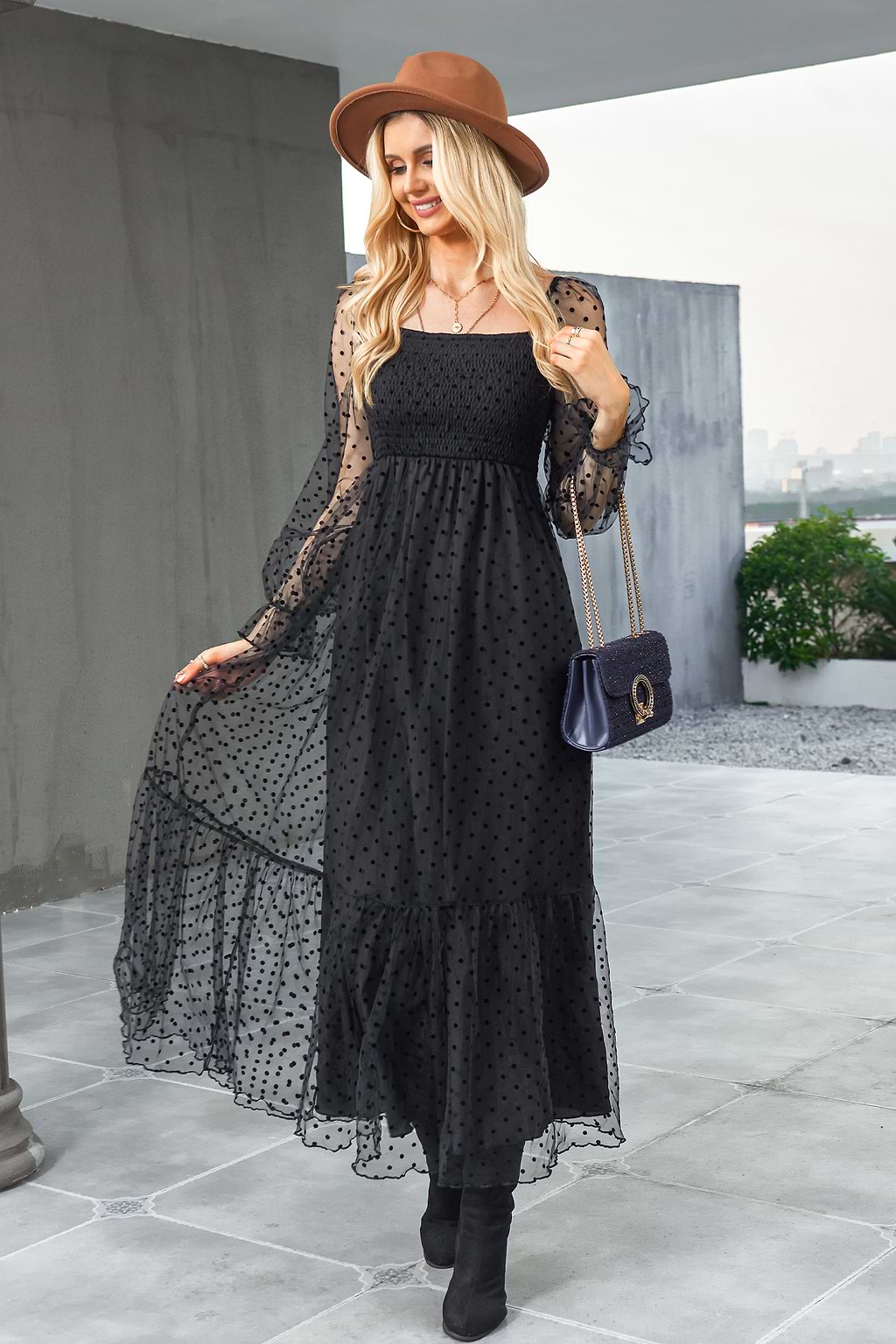 Neva Clip Dot Smocked Maxi Dress