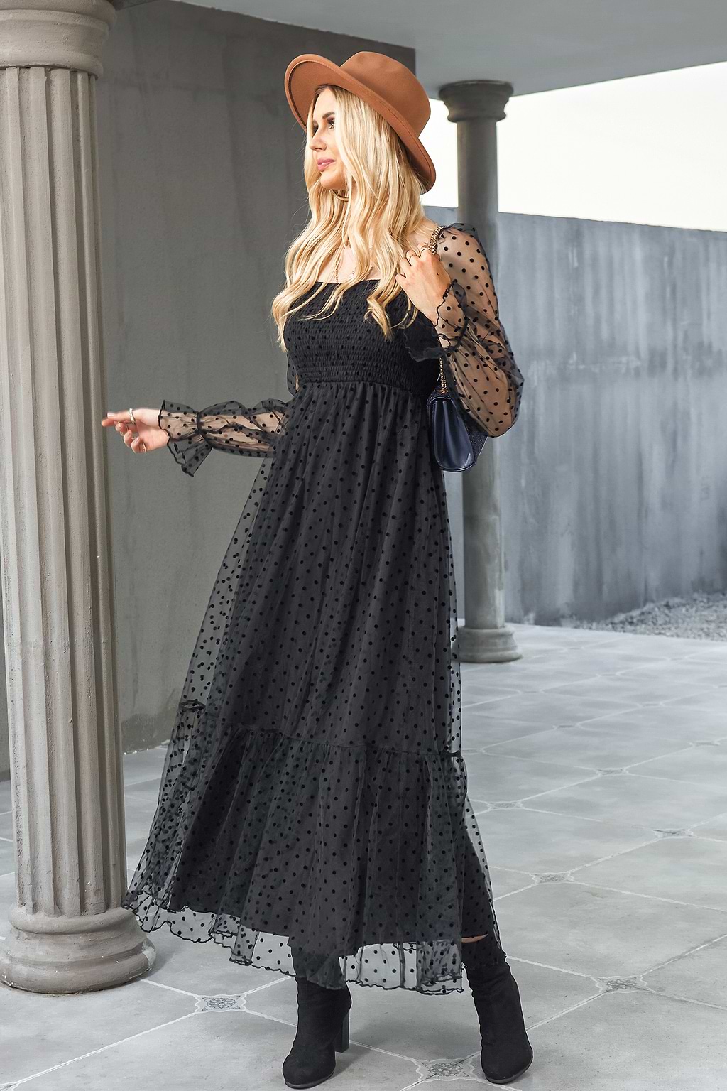 Neva Clip Dot Smocked Maxi Dress