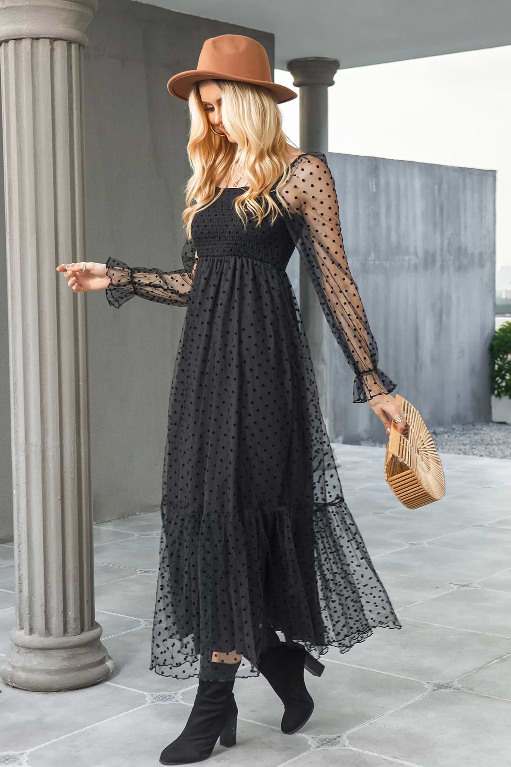 Neva Clip Dot Smocked Maxi Dress