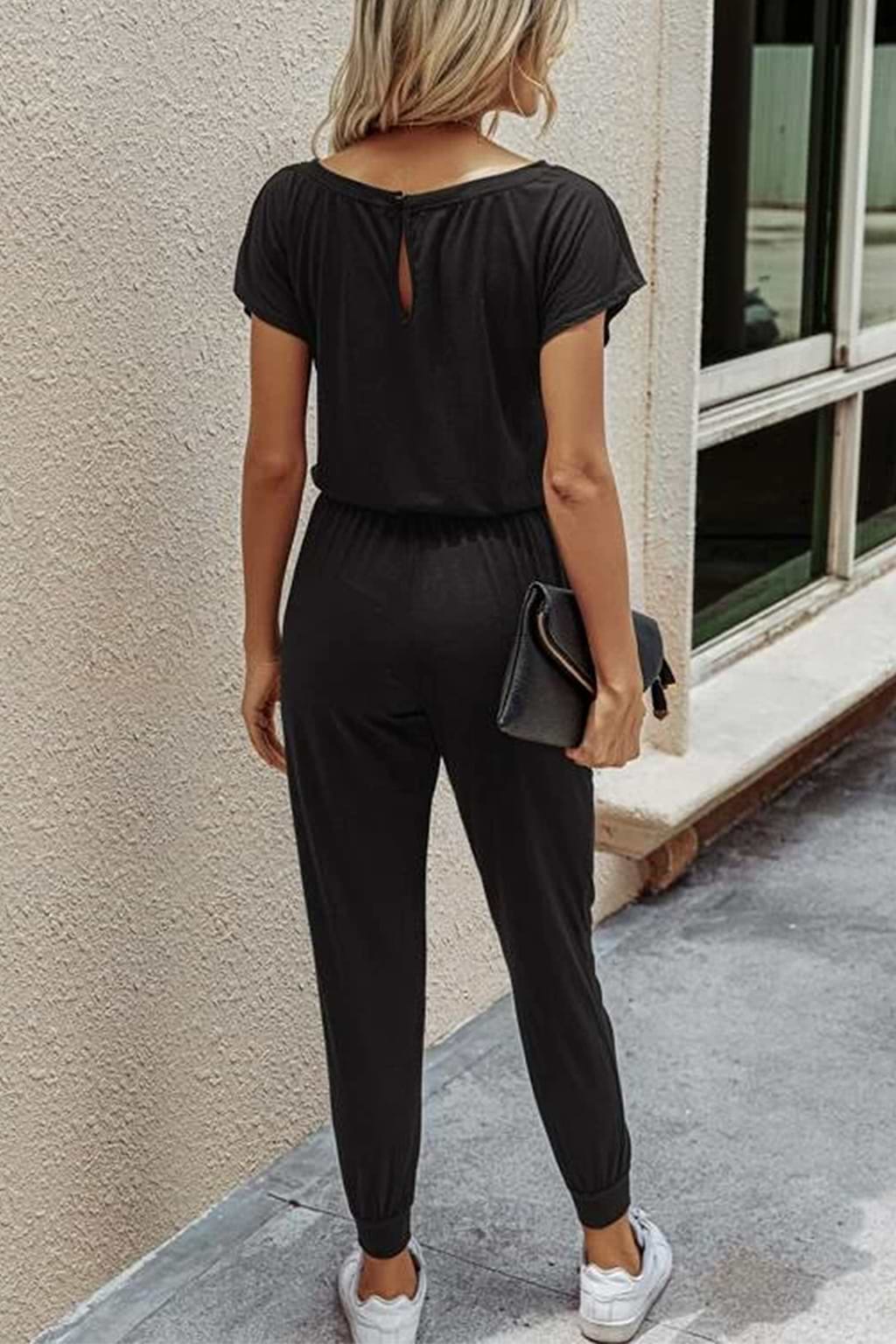 Eine-Schulter lockerer Jumpsuit in Schwarz
