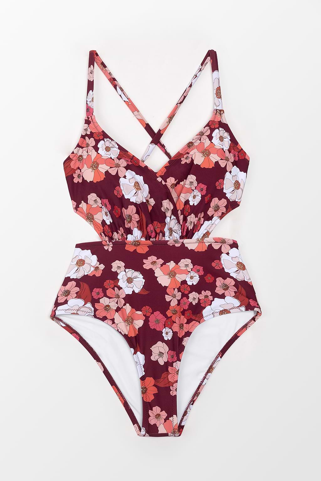 Maillot de bain une pièce rouge à fleurs