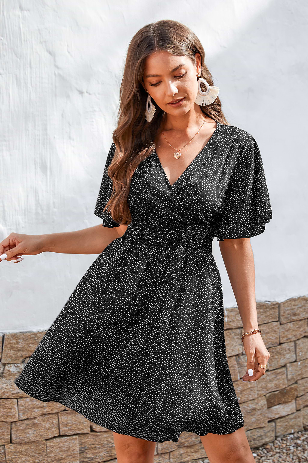 70 Degrees Speckled Print Chiffon Dress