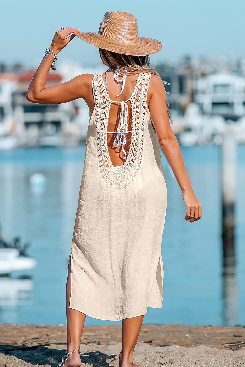 Antonella Crochet Backless Swim Cover-Up Dress