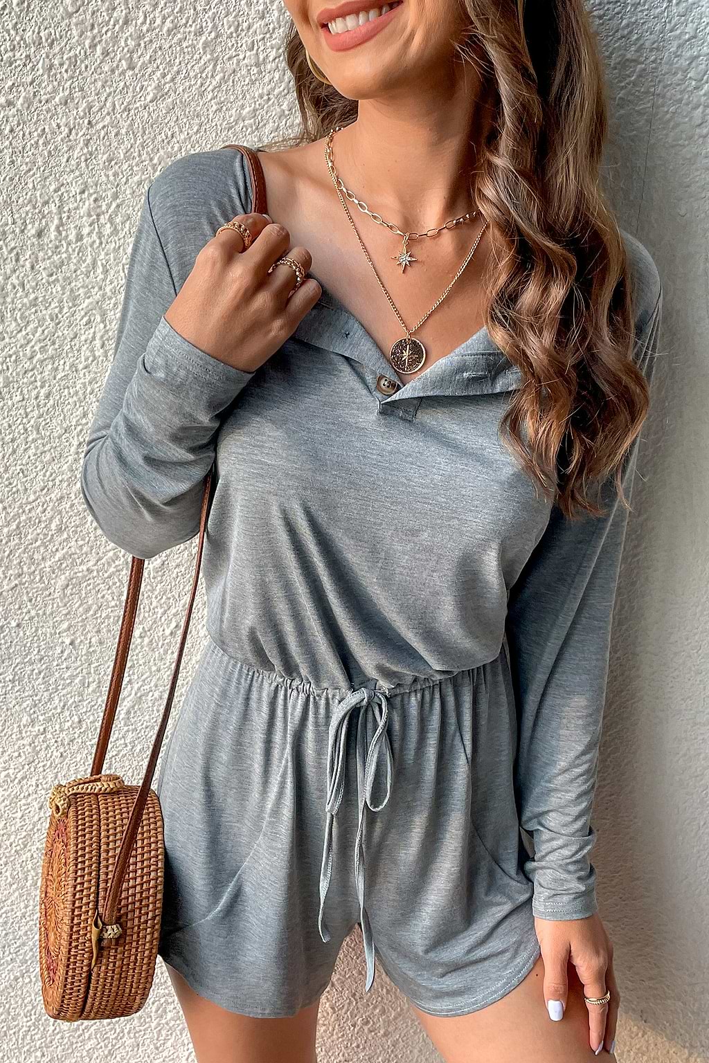 Ashton Drawstring Henley Romper