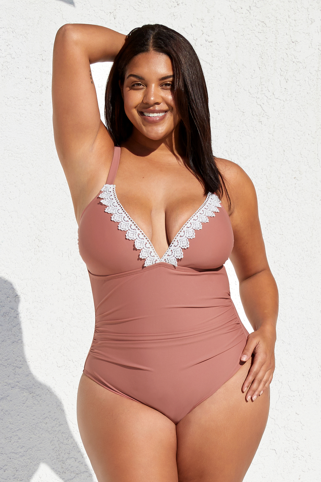 Boho Rhapsody Lace V-Neck Plus Size One Piece Swimsuit