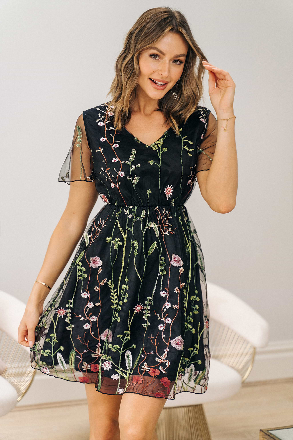 Cityscape Mid Length Embroidery Dress