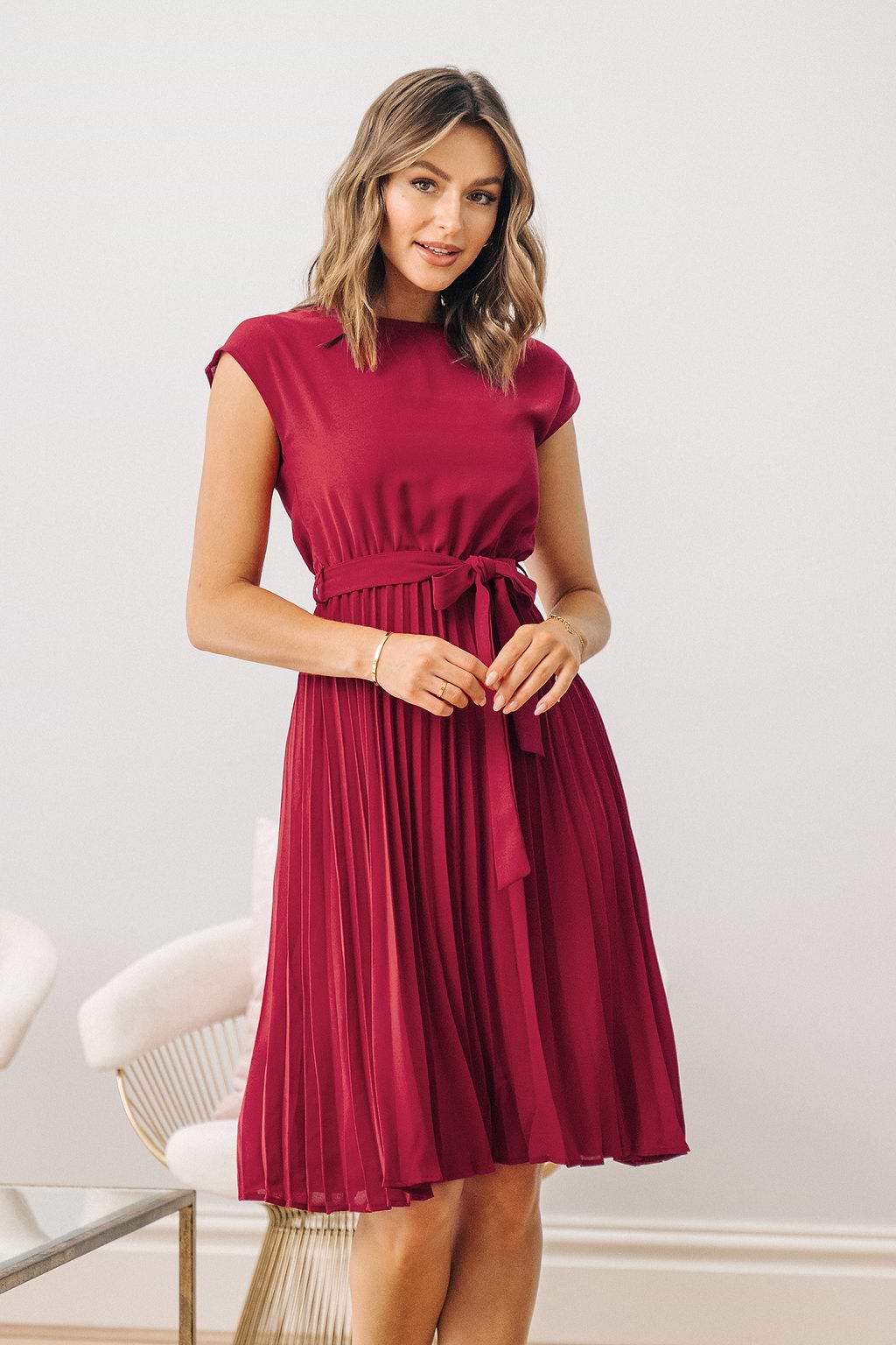 Clifton Pleated Belted Maxi Dress