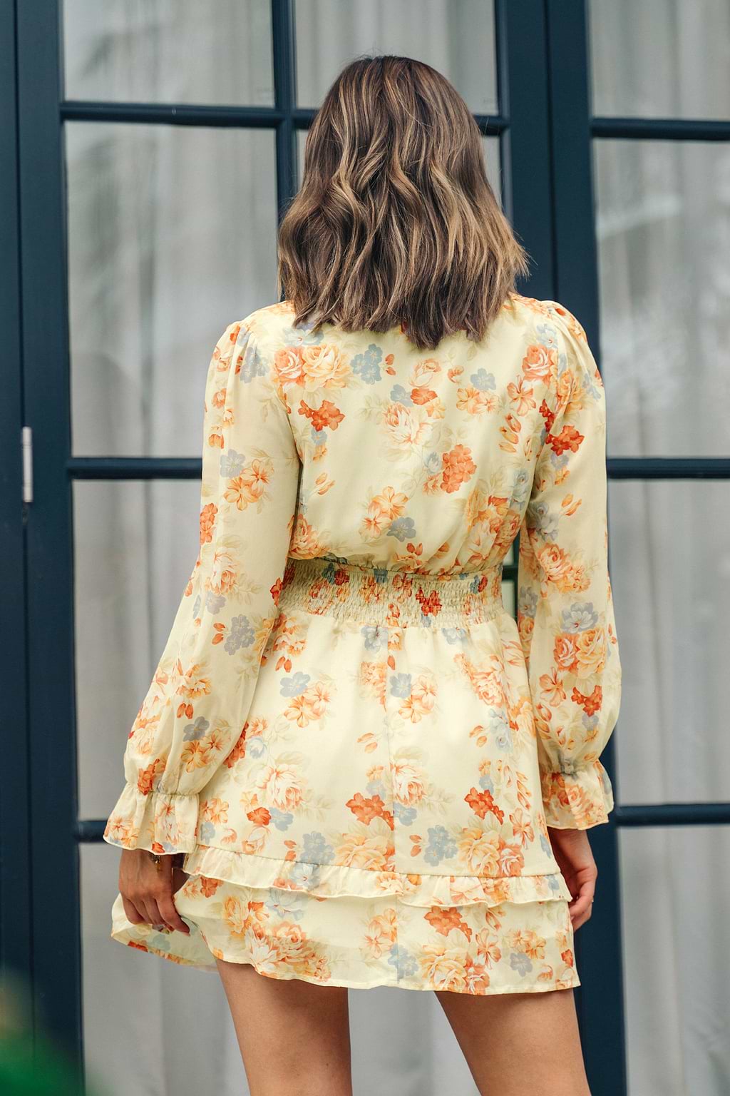 Celina V-neck Floral Lace Up Mini Dress