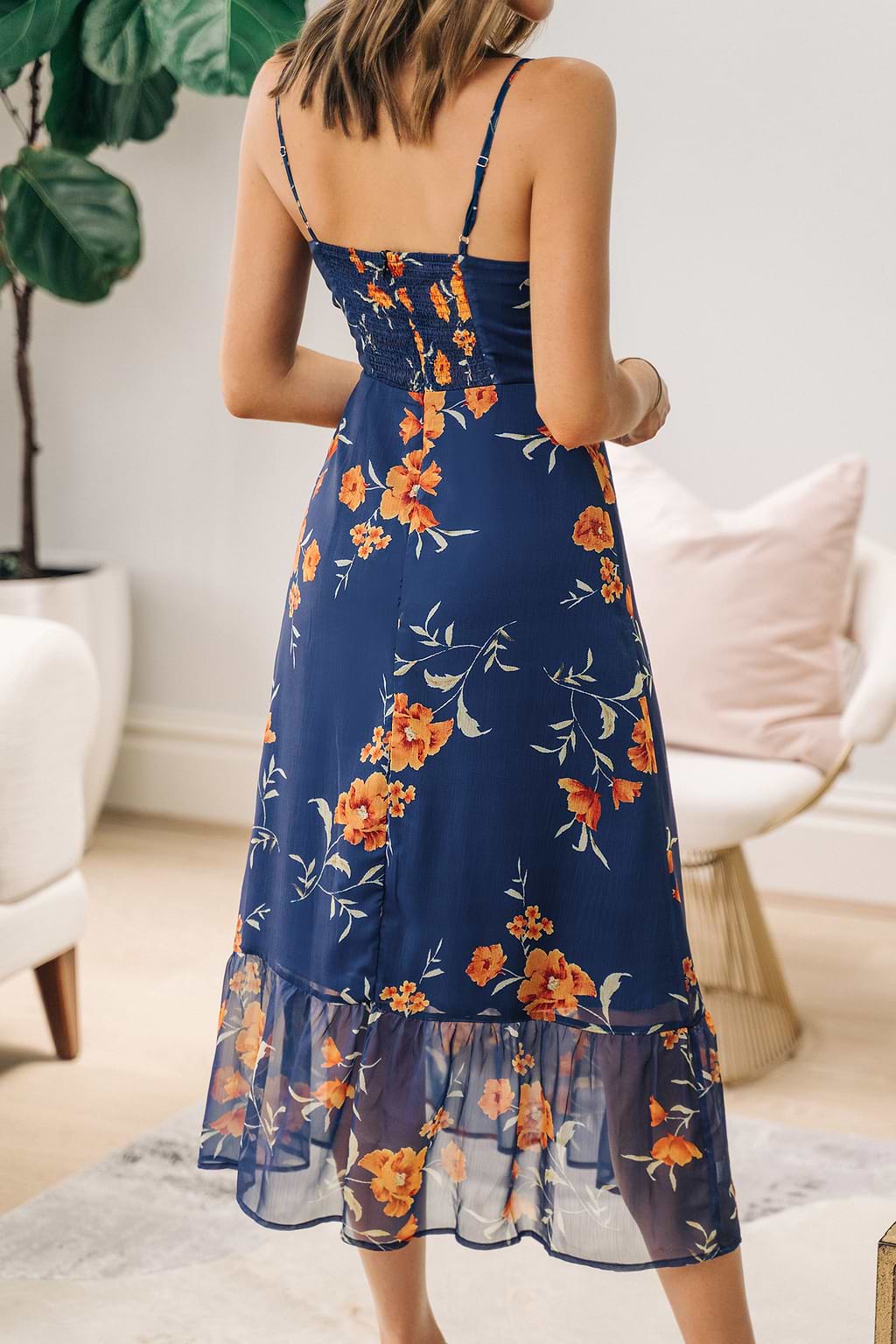 Blue Sky Floral Ruffle Slip Dress