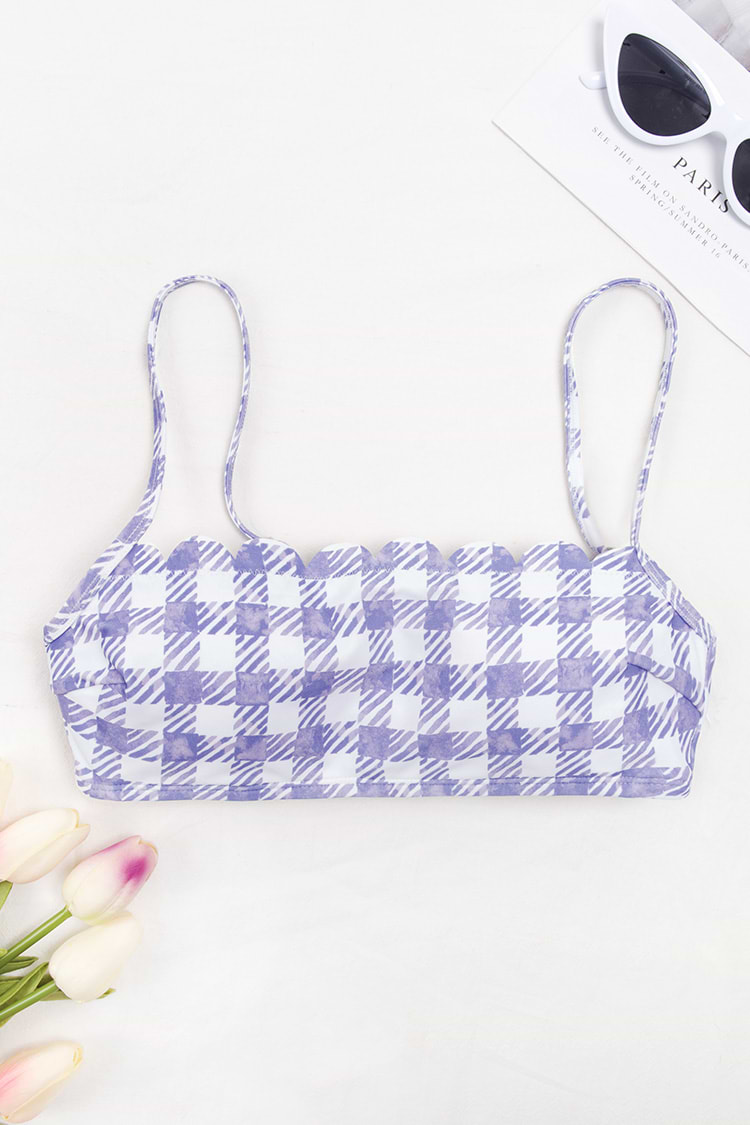 Haut de bikini à bralette festonné vichy