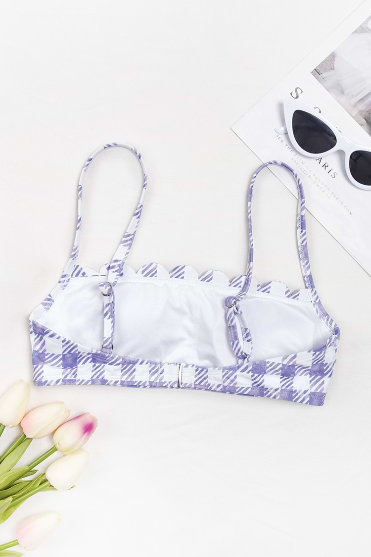 Haut de bikini à bralette festonné vichy