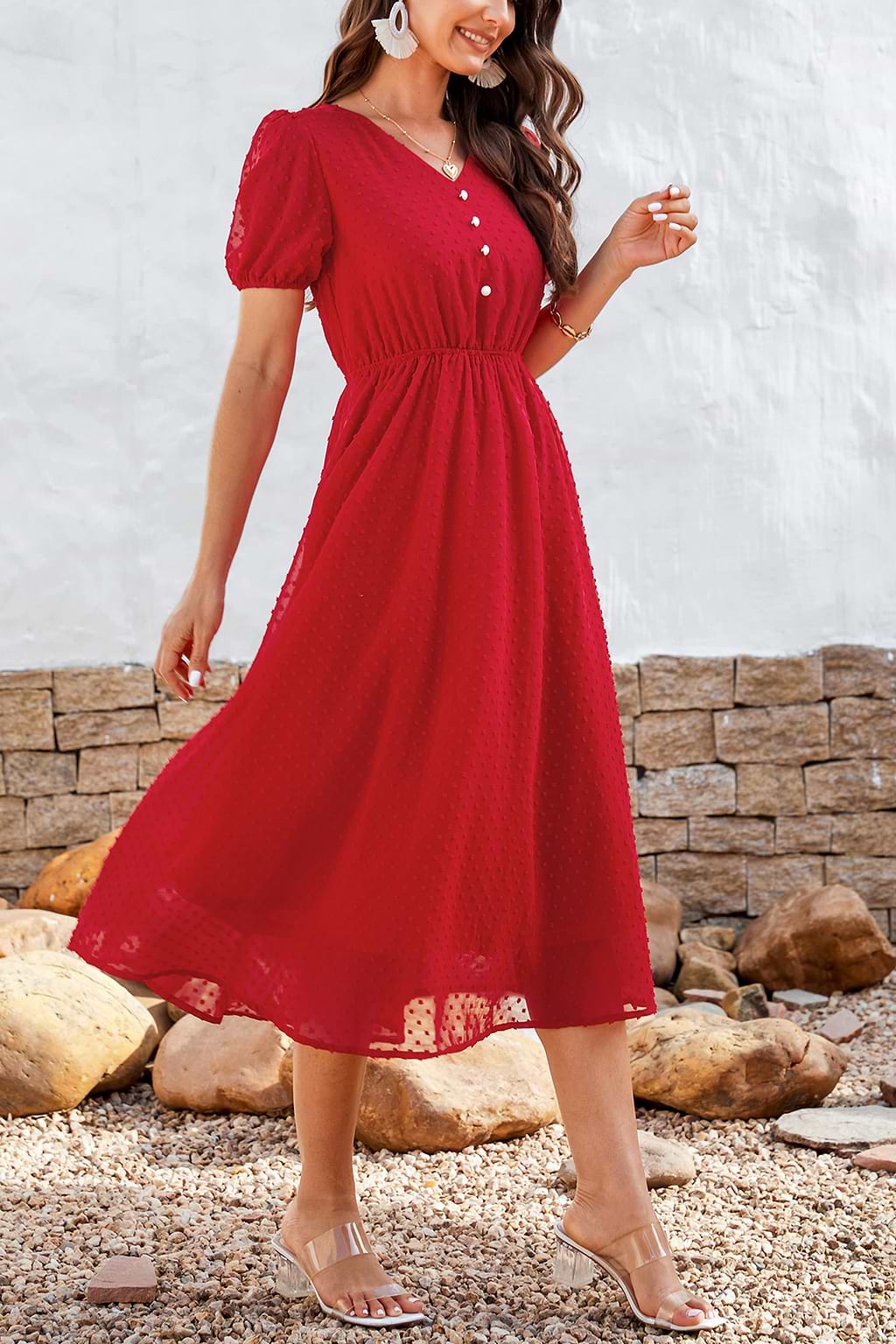 Candice Clip Dot V-Neck Maxi Dress