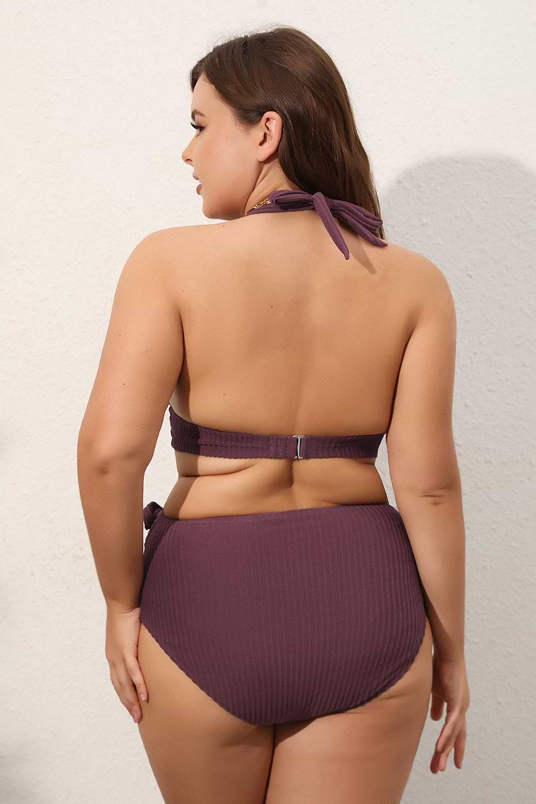 Downy Rib Tri Top & Belted High Waist Plus Size Bikini Set