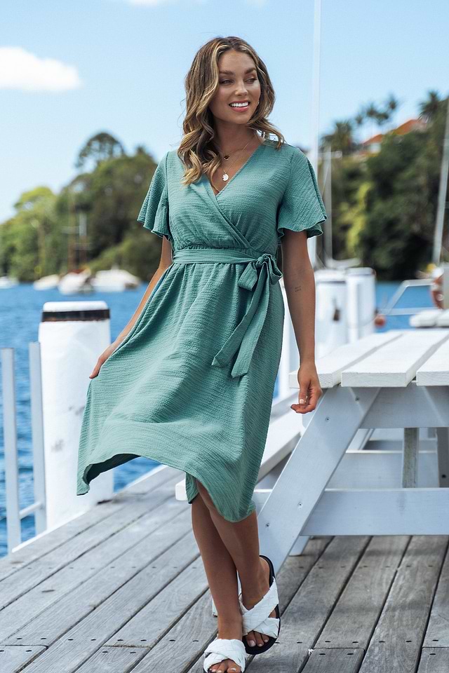 aje overflow knotted midi dress Overflow Knotted Midi Dress-ROSA BOLD / 4