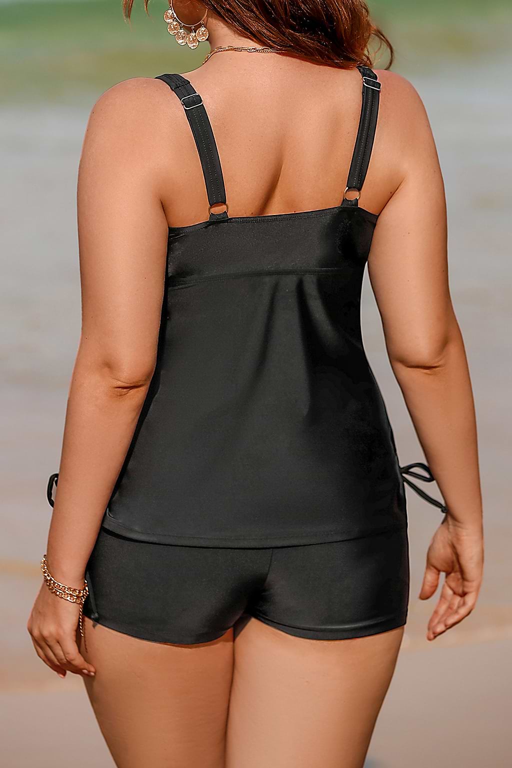 Plus Size Black Tunnel Full Coverage Tankini Set