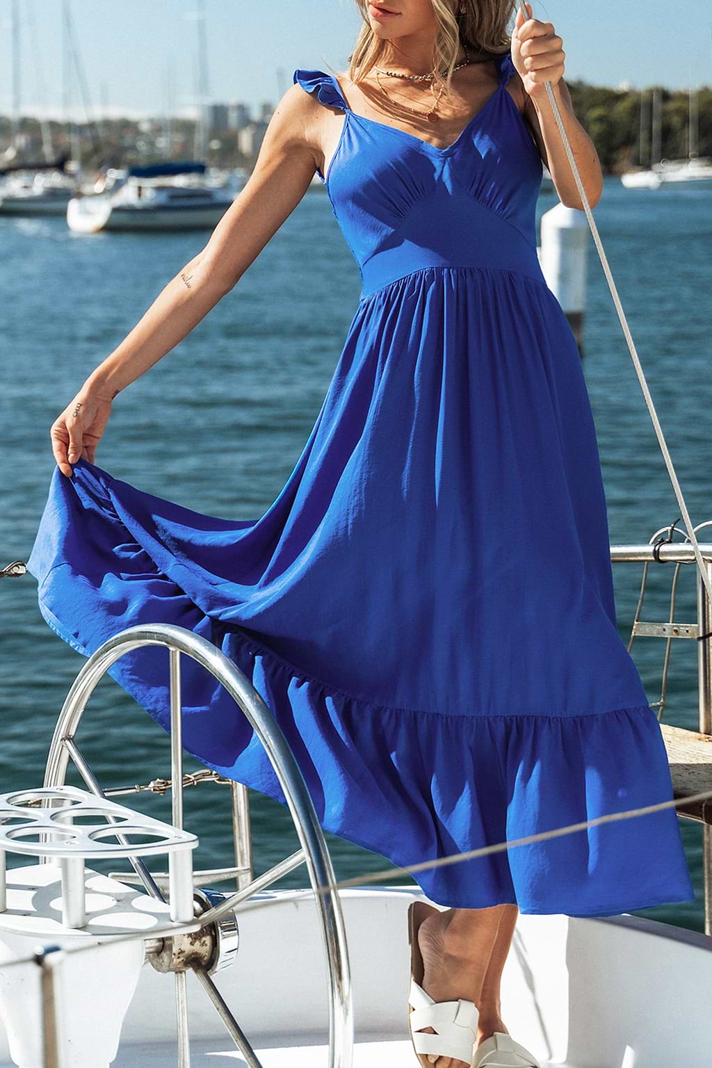 Chantelle Ruffled V-Neck Maxi Dress