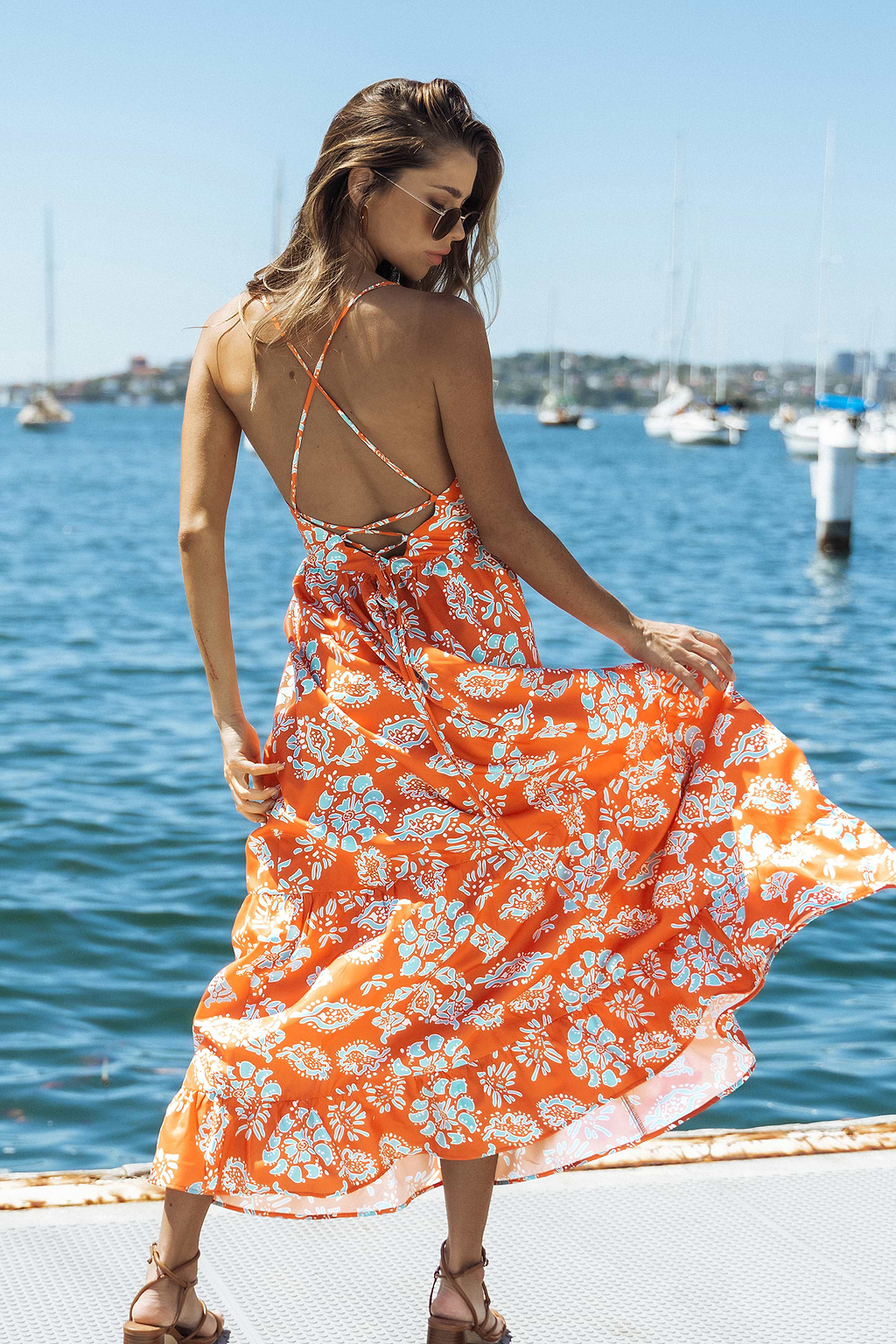 Hyams Paisley Print Lace-Up Maxi Dress