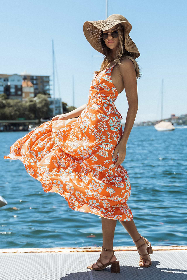 Paisley Print Lace-Up Maxi Dress