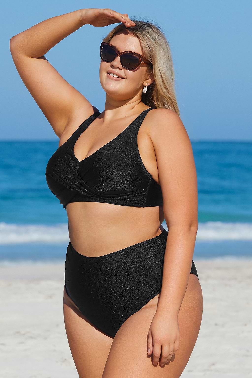 Braelynn Black Wrap Bralette & Shirred High Waist Bikini Set