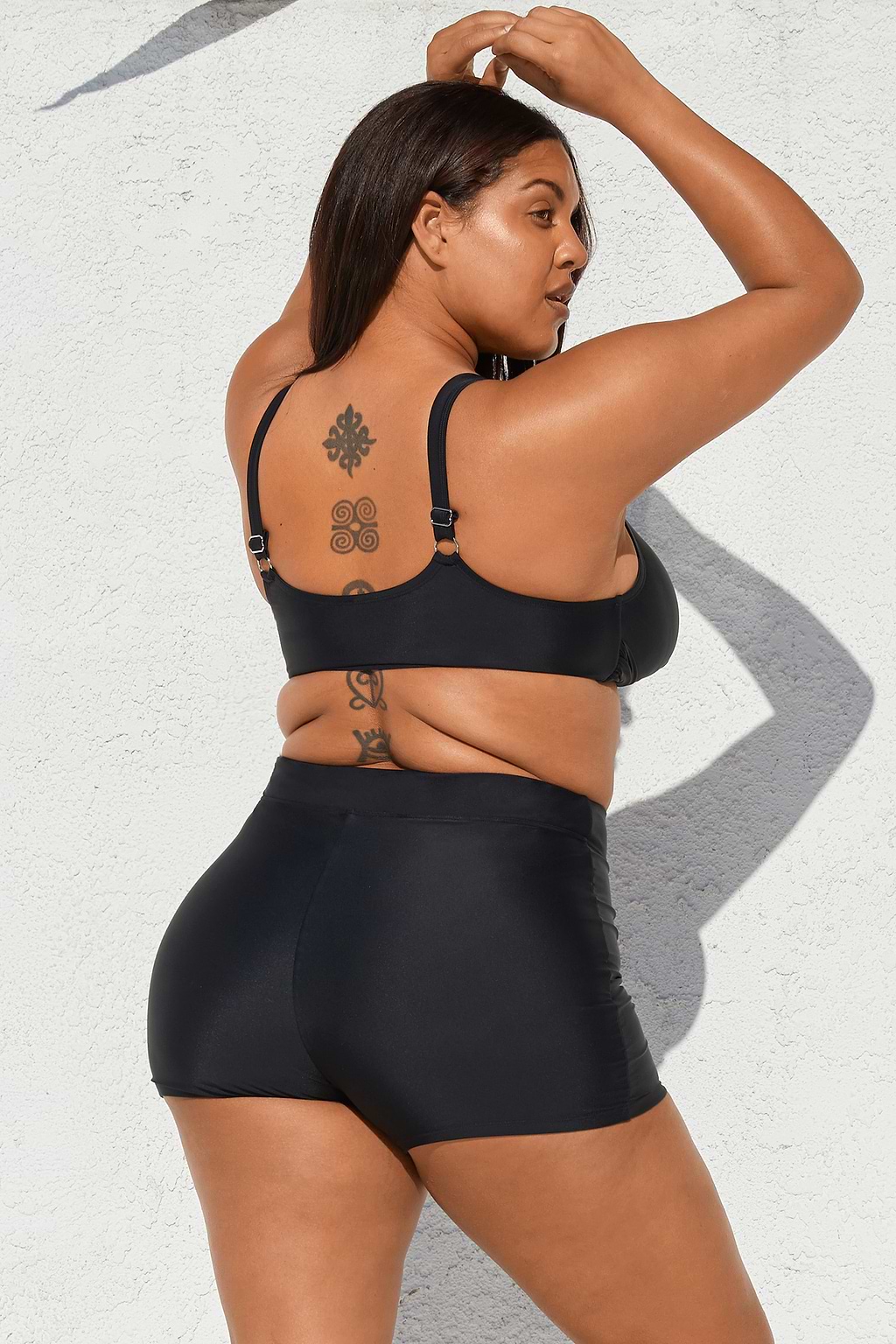 Plus Size Wrap Bralette & Bike Shorts Black Swim Set