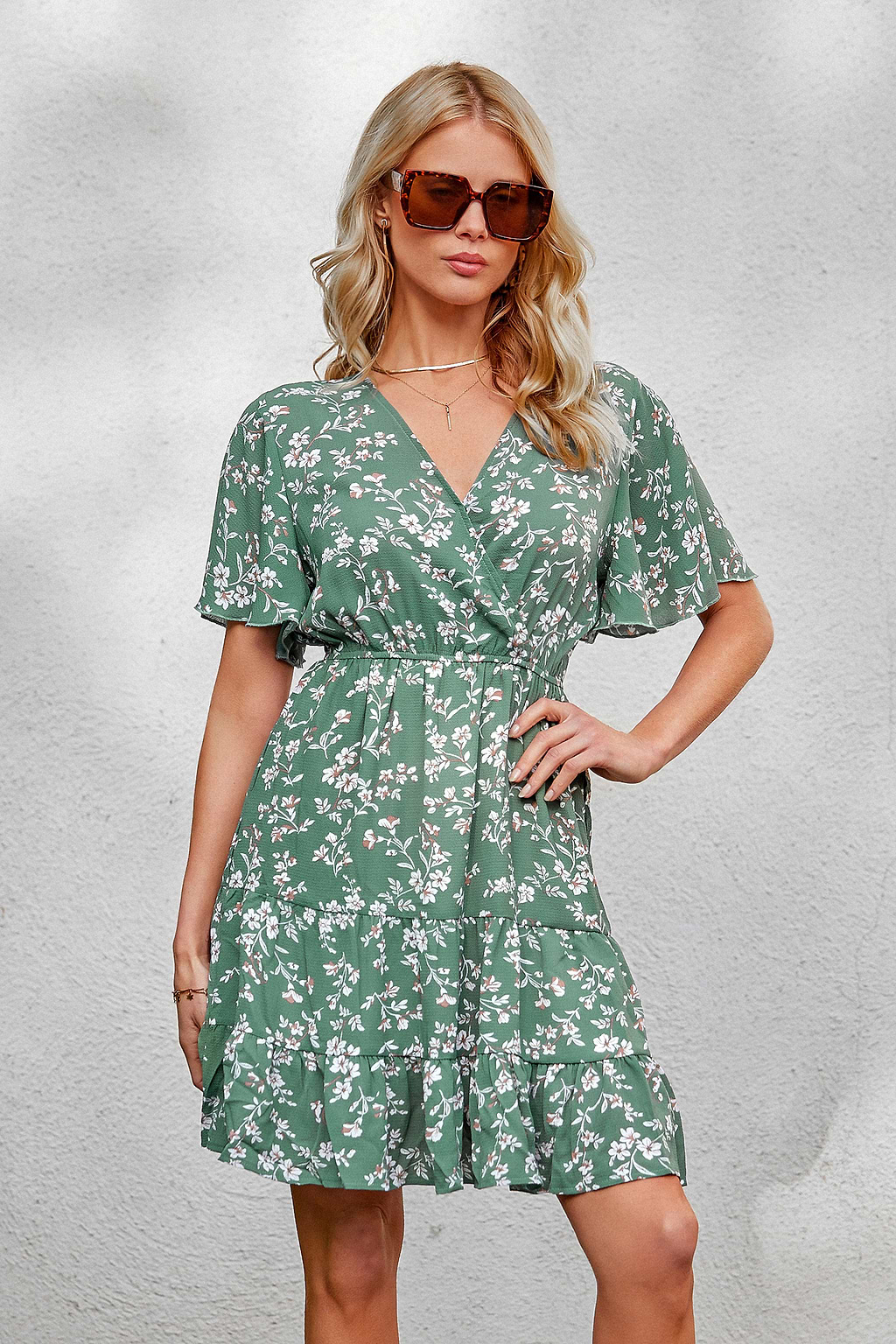 Noelia Ditsy Floral V-Neck Satin Dress