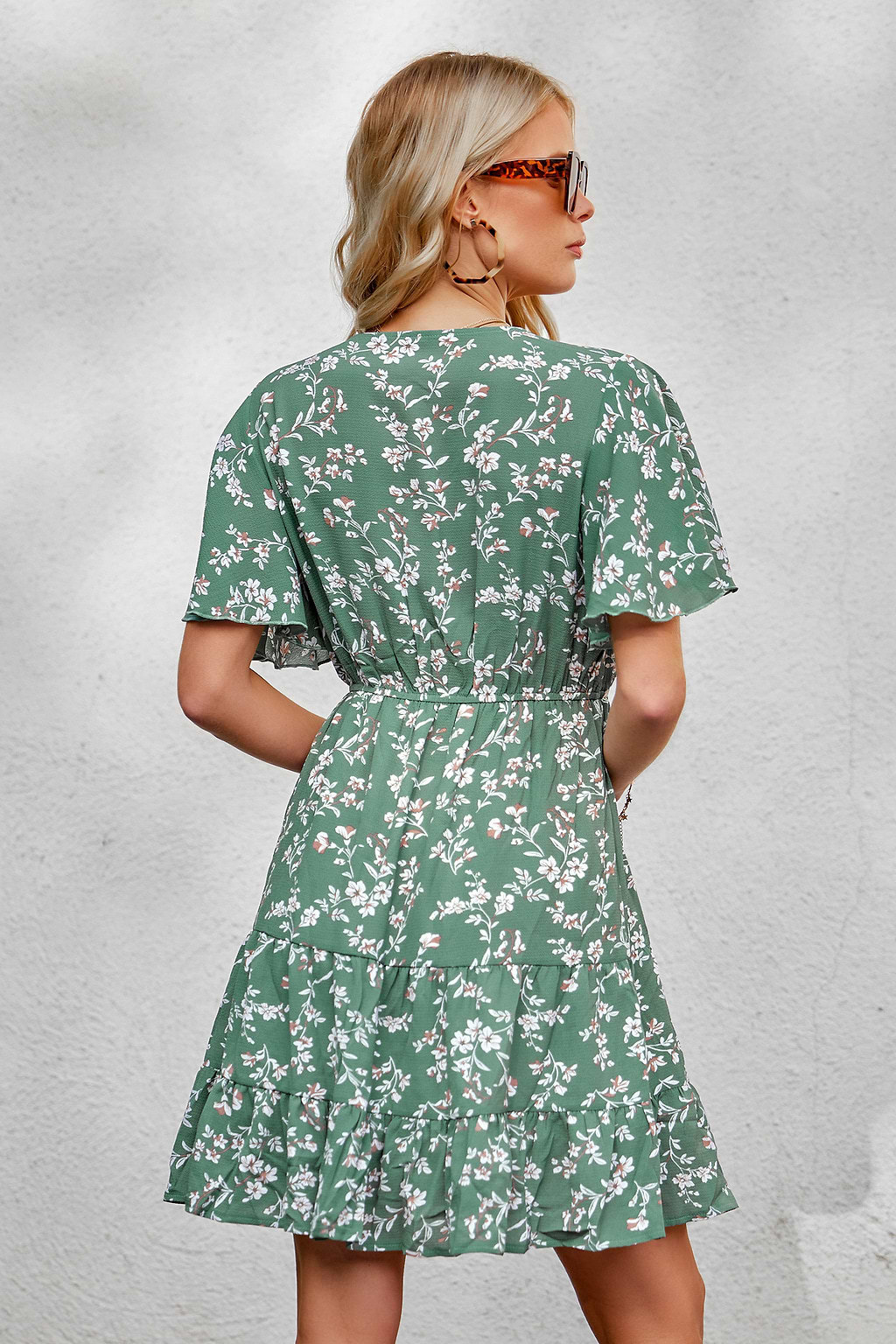 Noelia Ditsy Floral V-Neck Satin Dress