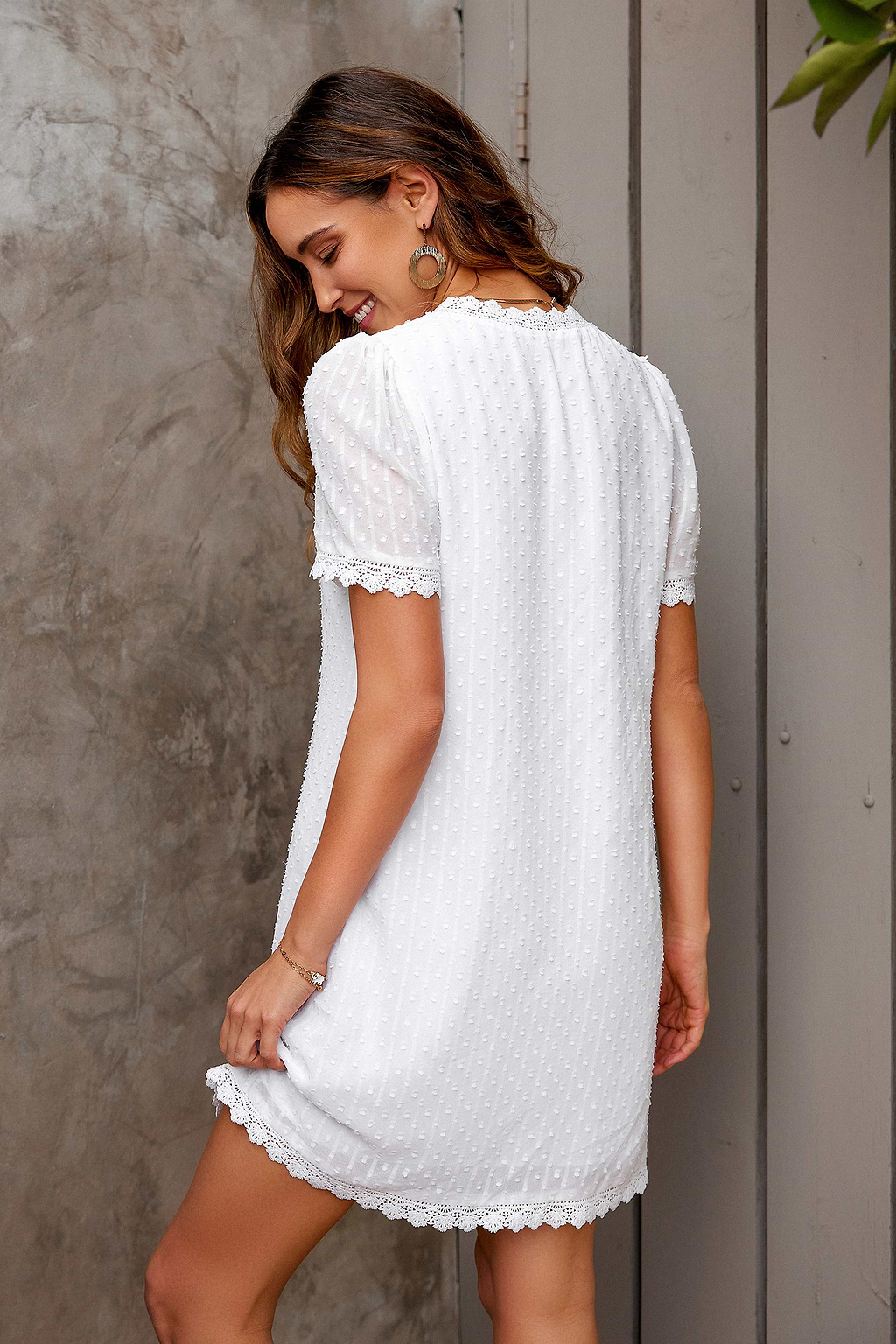 Madalynn Clip Dot Lace Trim Chiffon Dress