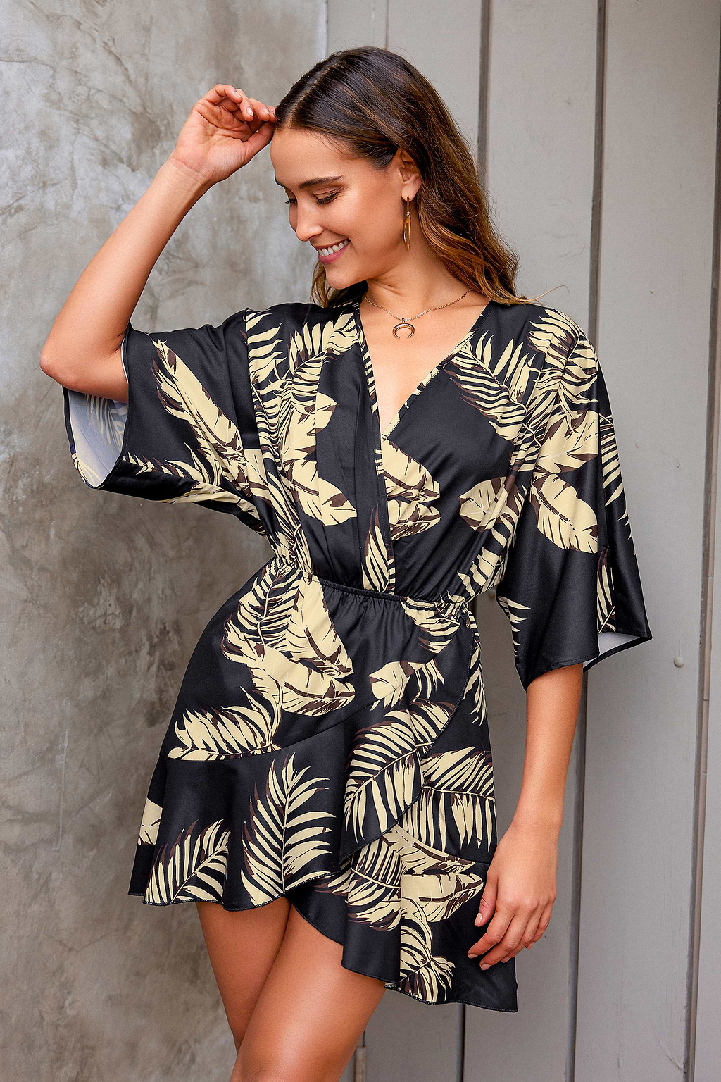 More Than Words Tropical Leaf Print Mini Dress
