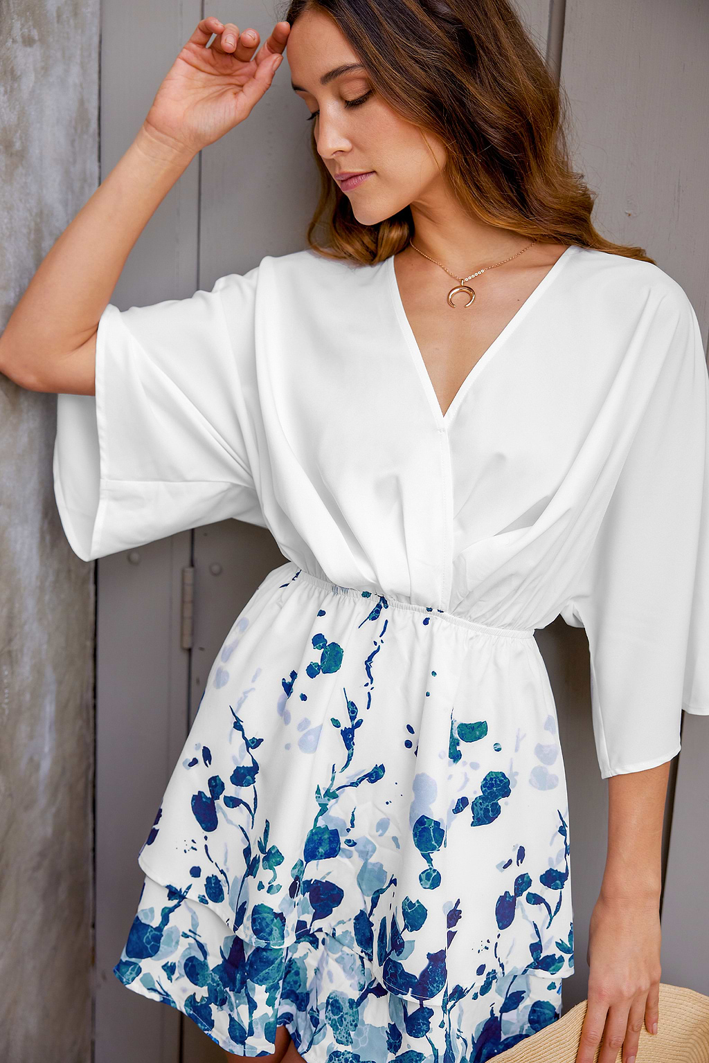 Mood Brown Watercolor Floral Print Dress